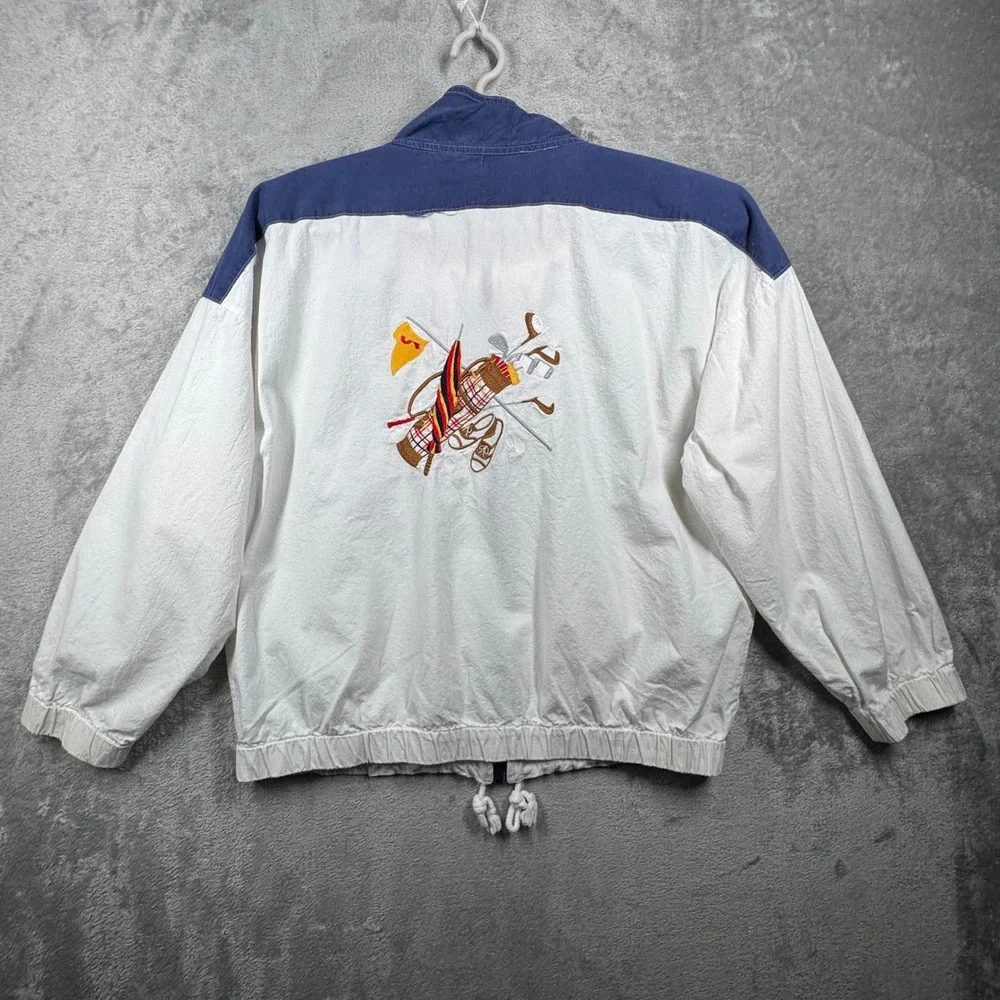 Vintage Peanut Butter‎ Jelly Jacket Women's Large White Blue Golf Embroidered